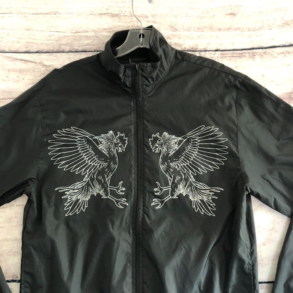 Rebel 8 Jacket Mens Medium Black Bomber Windbreaker Roosters Vintage - Picture 2 of 11